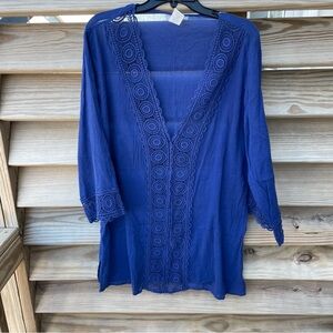 La Blanca royal blue swim beach long sleeve cover up Women L Like New